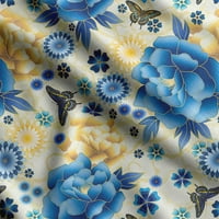Китайски флорален принт на Soimoi, памучен камбрик, квилинг плат, продаден от двора, средно тегло памучна тъкан, отвеждания, синьо, синьо