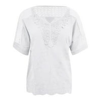 Manxivoo дамски тениски Жени лято V Врат късо ръкав издълбан твърд ежедневен блуза топ тениска тениски ризи за жени бели