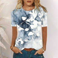 Мама блузи о-деколте отпечатани свободни пролетни спестявания плюс размер сив 14