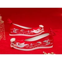 Gomelly Womens Flats бродирани Hanfu обувки Традиционни булчински обувки Топли жени Дами червено, скрит клин 5.5