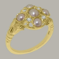 Британски направени 10k Жълто злато дамски пръстен култивирана перла и кубичен циркония Пръстен - Опции за размер - размер 7.5