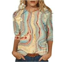 Топс на ръкави за жени ежедневни мраморни печат кръгла шия ризи модерни пролетта лято есен дами три четвърти дължина ръкави блузи