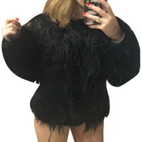 Niuer дамски ежедневни кожени кожени козина с дълъг ръкав твърд цвят outwear обикновен изрязан жилетка зима топло размито яке черен л л