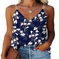 Жени флорални щампа за без ръкави тениски верига спагети каишки резервоар върхове за камизол ваканция блуза
