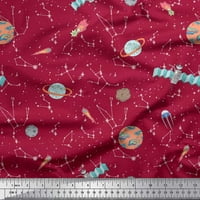 Soimoi Viscose Chiffon Fabric Star, Satellite & Planet Galaxy Print Craft Fabric край двора