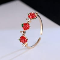 Бижута творческа мода сладък ягодов пръстен от сплав диамант пръстен личност сладка опашка отваряне дами пръстен