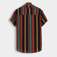 Мъжки ризи Графична смешна стойка за яка ивица щампа с къс ръкав топ плаж летни ризи