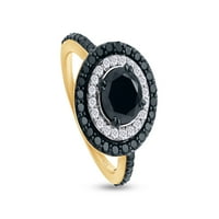 Черно -бял естествен диамантен пръстен с двойна рамка в 10k жълто злато