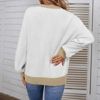 Женски моден есен зимен дълъг ръкав сплайсинг бутон с кръгли деколтета върхове на пуловера небрежен тънък плетен кардиган пуловер