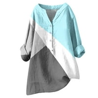 Удобен елегантен туничен клирънс Красива блуза модна винтидж облекло модерна работа с дълги ръкави ризи Небрежен свободен бутон Кръг-деколте цветни блокове върхове многоцветни l