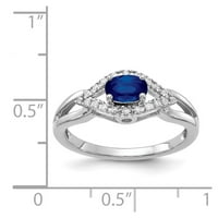 14K бяло злато -пръстенна лента Gemstone Sapphire Oval Blue Diamond Round