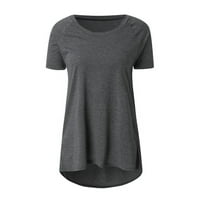 Дамски плюс блузи и туники есенна мода с късо ръкав кръгла шия разхлабена тениска тениска женски върхове сиво 3x