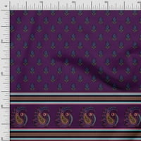Soimoi Satin Silk Fabric Stripe, Paisley & Peacock Panel Print Fabric край двора