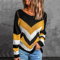 Момичета жена модна кръгла шия разхлабен дълъг ръкав цветен блок отгоре пуловер пуловер