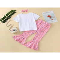 MA & Baby 2-6y Kid Girls Sweet Clothes Set с къс ръкав Топс на тениски+панталони за глава+лента за глава детски тоалет
