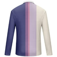 Небрежни ризи за мъже спокойни цветен блок пачуърк с дълъг ръкав Половин цип Turndown Tees Fashion Wrinkle безплатни еластични тениски лилаво xl