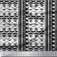 Soimoi Black Moss Georgette Fabric Square & Triangle Geometric Printed Craft Fabric край двора