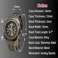 Blekon Collections Аналогов кварц Женски калъф Двоен кристон кандел Маншет Метален часовник