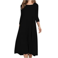 Летни спестявания клирънс ecqkame жени мода slim fit удобен бутон v-образен солиден цвят ежедневна рокля черно m