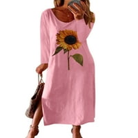 Grianlook жени секси дълъг ръкав макси рокли странична цепка v рокля от врата парти торбисти розово xl