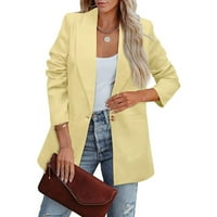Scyoekwg пуловерни палта за жени със солиден цвят ежедневно палто с дълъг ръкав отворен предни джобове за джобове с палто от кардиган блуза жълто m