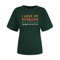 Женски обичам съпруга си ризи Свети Валентин Писма за печат с къси ръкави с тениски тениски на екипажа на екипажа летни блузи