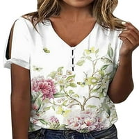 Noilla дамски тениска флорална щампа летни върхове v тениска за шия жени мек пуловер с къс ръкав туника блуза стил-k l