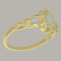 Британският направи 10K жълто златен пръстен с естествен опал и кубичен циркония женски юбилеен пръстен - Опции за размер - размер 4