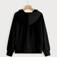 Ersazi Women Дълги ръкави върхове Женски моден терапевтинг Хелоуин отпечатан джобен пуловер с монтаж на просвета черни графични качулки за уом l