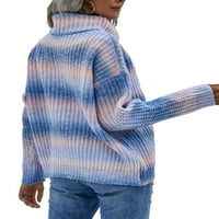 Плетени пуловери за костенурка за жени Rainbow Striped пуловер Голяма свободна пуловер с дълъг ръкав с дълъг ръкав