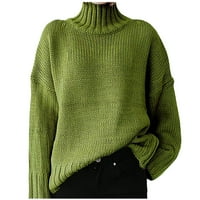 Пуловер за пуловер за пуловер за жени за жени със солиден цвят небрежен дълъг ръкав плетен хлабав класически големи големи джъмперни пуловерни върхове зелени XL