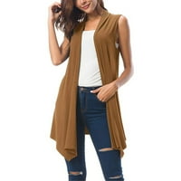 Плюс размер на шакета Асиметрична женска без ръкави отворени жени драпирани подгъва предни жилетка за блуза Женско палто женско палто