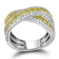 14k бяло злато кръгло жълт диамантен кросоувър моден пръстен 2- cttw