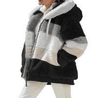 Faithtur Women Contrast Color с качулка, палто с дълъг ръкав с плюшени върхове