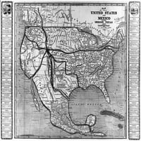 Америка и Мексико, 1846 г. Намерична карта на Съединените щати и Мексико, включително Орегон, Тексас и Калифорния, 1846 г., преди мексиканската война. Печат на плакат от колекция Granger