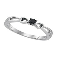 Sterling Silver Womens Round Black Color Enhanced Diamond Politaire Promise Ring Cttw