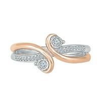 Стерлинг сребро и 10kt розово злато два каменни бяла кръгла диамантен моден пръстен