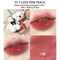 Kehuo Mirror Lip Glaze Glaze White Bear Keychain с обикновено лице и бял цвят на устните, комплект за устни с блясък