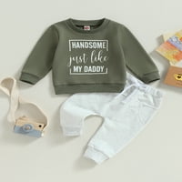 Комплект панталони на бебешки момчета Calsunbaby, Long Loweve Crew Letters Print Sweatshirt с еластични суитчъри за талии за бебета 2- години
