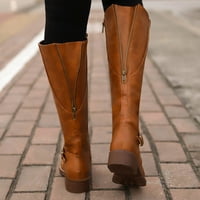 Wofedyo Womens Boots Vintage Women Square Hele Zipper Кожени ботуши поддържайте топли ботуши кръгли обувки за пръсти за жени