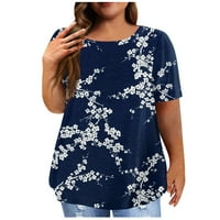 Hhei_k блузи за жени облечени ежедневни женски винтидж флорален печат плисиран къс ръкав ежедневен тениска отгоре плюс размер пуловер основен връх
