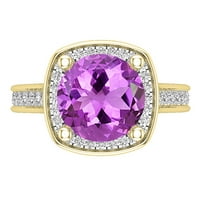Колекция DazzlingRock кръг Amethyst & White Diamond с годежен пръстен в стил принцеса хало за жени в 10k жълто злато, размер 7