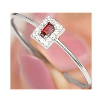 Dainty Promise Ring с гранат и диамант за жени - качество на AAA, 14K бяло злато, САЩ 10.50
