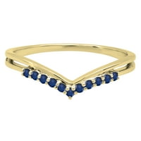 DazzlingRock Collection Round Blue Sapphire Chevron Wedding Band за жени в 14K жълто злато, размер 7.5