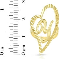 Floreo 10k жълто злато A-Z Cursive Letter and Heart Първоначален пръстен, голямо сърце