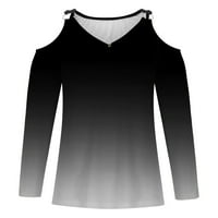 Penkiiy дамски върхове жени секси t- риза студено рамо блуза блуза v-образно деколте с дълъг ръкав върхове черни y2k дрехи