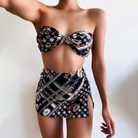 Amousa Ladies Fashion Sexy Swimsuit Print Stitching 3-Piece Set Sply Sexy Bikini Swimsuit Womens