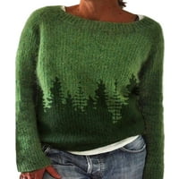 Avamo Ladies Sweater с дълъг ръкав пуловер Геометричен принт джъмпер Топ празнични плетани плетени пуловери Разхлабени екипаж шия син 2xl