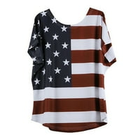 WHLBF Summer Clearance Жени блуза плюс размер модна разхлабена звезда ивица САЩ флаг америка тениска