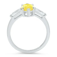 2. CT Brilliant Marquise Cut Симулиран жълт диамант 14K бяло злато тритонен пръстен SZ 7.75